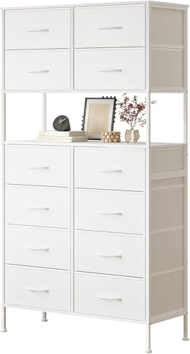 12杯 チェスト 大容量 タンス ハイチェスト 中央オープン設計 箪笥 衣装ケース 収納チェスト 省スペース インテリア リビング収納 ハイタイプ 引き出し 洋服タンス 布製衣類収納 シンプル（高防水性皮革 ホワイト）のサムネイル