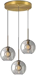 HJXDtech New Spheric Glass Pendant Light Industrial Retro Loft Bar Ceiling Lighting Fixture Antique Brass Finish Hanging Lamp (Grey, 3 Way Cluster)