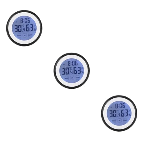 BESPORTBLE 3pcs Thermometer Electronic Temperature Meter Round Temperature and Humidity Meter Number Digital Temperature Meter Hygrometer Touch Screen Household Alarm Clock