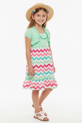 Image of ToBeInStyle Girls Two Piece Short Sleeve Dress and Matching Bolero Crop Cardigan Assorted Prints Cotton Blend Summer Outfit