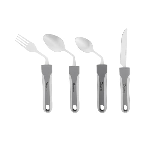 Restaurantware Adaptive Cutlery 1 Set 9.84 x 5.12 x 1.57 Inches Stainless Steel Ergonomic Utensils Non-Slip Wide-Handle Gray Utensils For Arthritis And Limited Mobility
