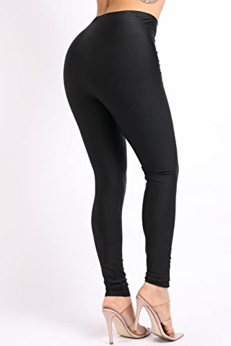 Too Hot Fashions Women's Stretch Skinny Shiny Neon Active Yoga Pilates Club Party High Rise Elastic Leggings Pants Tights Black Small #TOP6