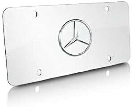 Genuine Mercedes Benz Star Logo on Polished Steel License Plate