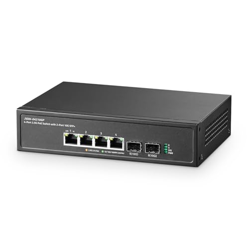 Image of Binardat 6 Port 2.5G PoE Switch with 2x10G SFP+ Port, 4x2.5G Base-T Ports Compatible with 100 /1000Mbps, IEEE802.3af /at 78W, Unmanaged Fanless Rackmount Ethernet Switch