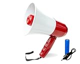 japomizuno Rechargeable Megaphone Speaker,Portable Bullhorn with Lithium Battery, Recording 240s,Siren,USB Player,Volume Control,PA System for Outdoor Events, Coaching, Stadiums(RED)