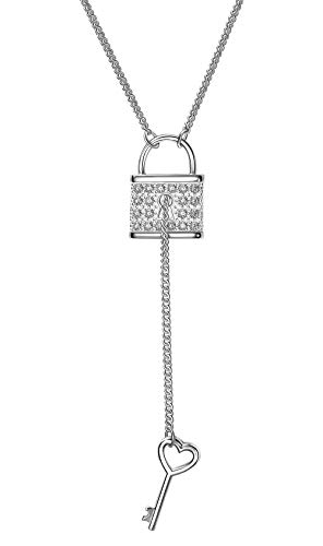 ELEGANZIA Lock Necklace for Women Teen Girls, Sterling Silver Chain Cubic Zirconia Lock Key Drop Necklace for Wife Girlfriend