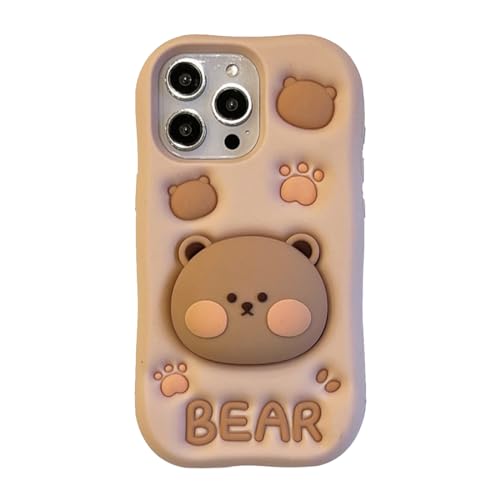 SGVAHY Funda para iPhone 15 con diseño de oso de dibujos animados 3D Kawaii de silicona suave a prueba de golpes para niños y niñas