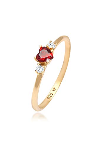 Bague argent 925 plaqué or et zirconium rouge Elli