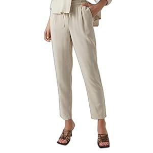 VERO MODA Damen Legere Leinen Stoffhose Casual Schlupfhose Lockere Ankle Pants