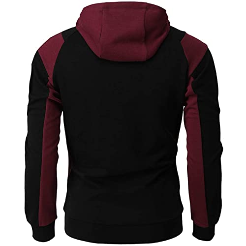Men's Sports Varsity Jacket Fashion Color Block Stitching Hooded Jackets Casual Full-Zip Sportswear Outerwear Tops #TOP3