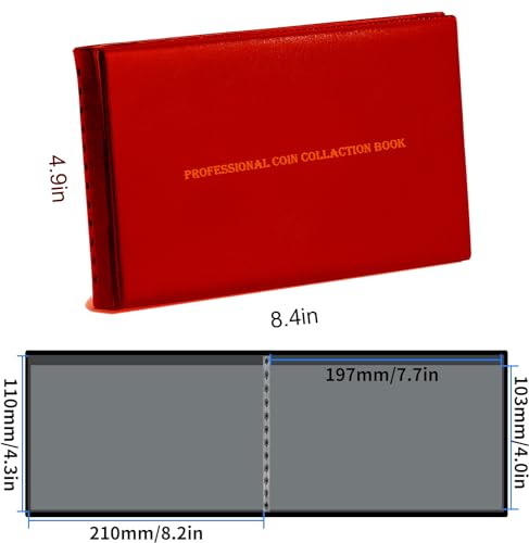 Image of 40 Pockets Banknote Currency Collecting Album - 20 Sheets Clear Dollar /Note Bill Holders World Money Storage Book Collection Supplies Double-Sided Pages for Trading Cards Stamps Tickets (Red)