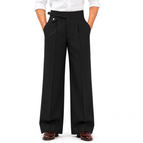 Generic Men's Gurkha Pants Wide Leg Trousers High Waist Pleated Black - Image 7