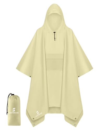 Image of SaphiRose Extra Thick Hooded Rain Poncho Double Layer Waterproof Raincoat Jacket for Men Women Adults