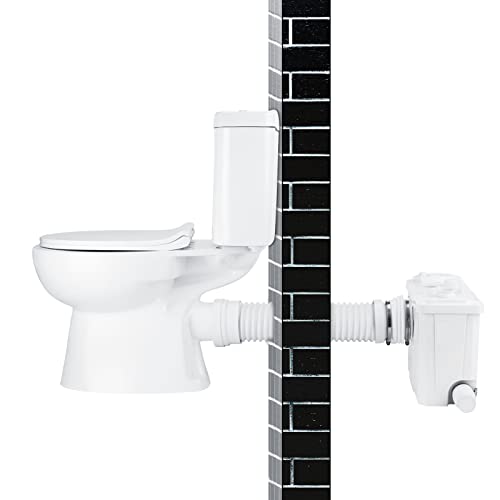 Upflush Macerating Toilet With Pump For Basement, Macerator Pump, 1.28Gpf Dual Flush Toilet Tank, Big Round Toilet Bowl, Water Tank, Night Light, Brush, Two Piece Toilet, 4 Water Inlets #TOP3