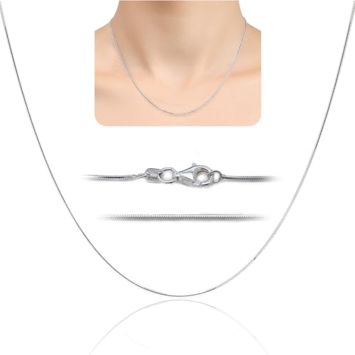 DSS 925 Sterling Silver Necklace for Women, 8 Sided Snake Chain 1mm, Lobster Claw Clasps, Sterling Silver Chain, Italian Jewelry for Women, 16in - 30in