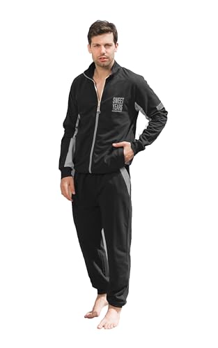 Sweet Years Tuta Homewear Uomo in French Terry, per Mezze Stagioni Vari Modelli Maschile, Ideale per La Primavera/Autunno E Estate (IT, Testo, XXL, Regular, Regular, SY602F-Nero)