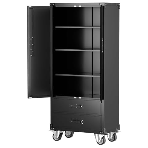 Aobabo Garage Storage Cabinet with 2 Drawers, Lockable Garage Storage Cabinet with Wheels for Garage Home Storage,Black,Required Assembly Cover