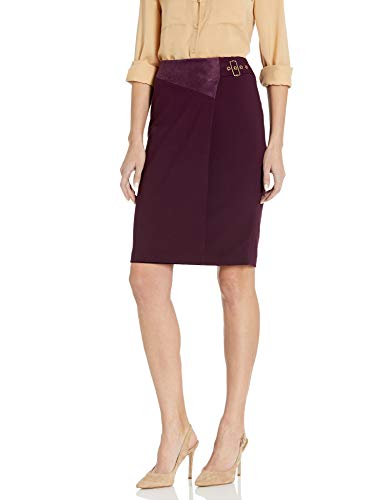 Calvin Klein Women's Pencil Skirt with Suede, aubergine, 16