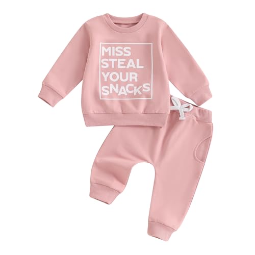Image of Toddler Baby Girl Fall Winter Outfit Letter Print Long Sleeve Sweatshirts and Stretch Pants Infant Girl Clothes