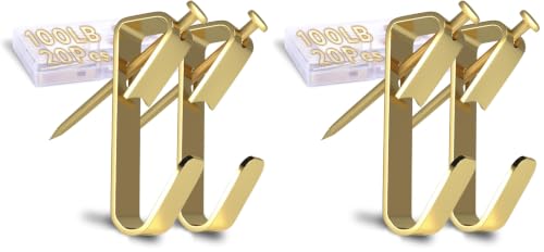 Image of 100 lb Picture Hangers, Picture Hooks for Hanging Pictures, 20Pcs Frame Hooks Picture Hangers Heavy Duty Hardware Hanger Kit Wooden Wall Painting Hangers Hooks and Nails for Pictures (Pack of 2)