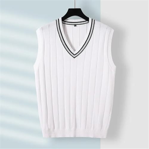 Men’S Slim Fit Striped V-Neck Sweater Vest Casual Fleece Lined Hand Solid Color Knitted Waistcoat3