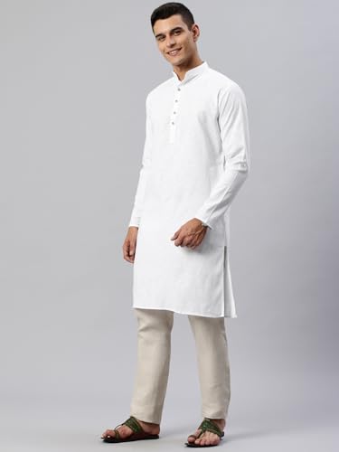 Image of Majestic Man Men's Cotton Regular Fit Casual Mandarin Collar Ethnic Motifs Solid Long Kurta