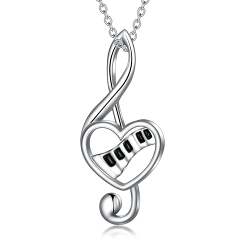 HARMONY BOLA Collar musical de plata de ley 925 con colgante de bailarina, violín, piano, joyería musical, regalo de cumpleaños para mujeres y niñas, Plata esterlina