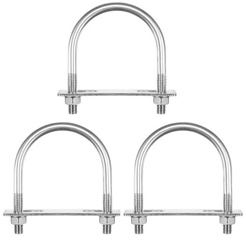 Image of TA-VIGOR 3 Sets M10 Round U Bolts, 77mm Inner Width 110mm Length 304 Stainless Steel U Bolts with Nut, Plate for Attaching Pipe, Conduit, Cable, Tube, Brackets, Boat and Trailer