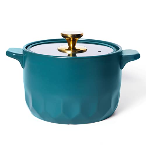 HolaJia Ceramic Pot 2L (68oz) Mini Stock Pot with Glass Lid Hot and