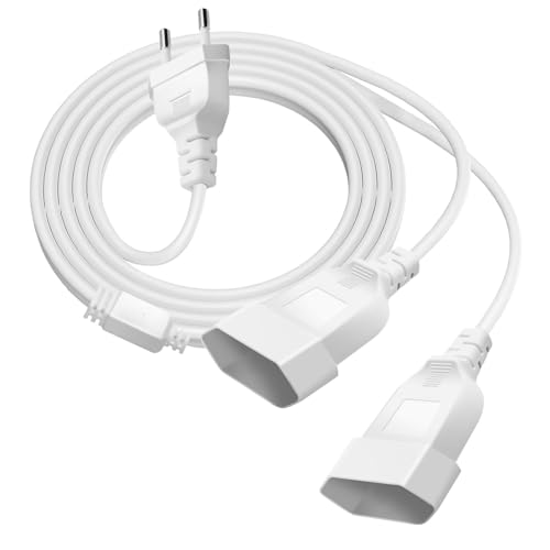 2 en 1 Cable Alargador de 2m con Enchufe Plano Doble Tipo C de Alimentación Flexible Distribuidor