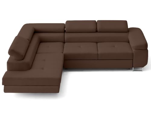 Lisa Design - Zaria - canapé d'angle Gauche 5 Places Convertible avec Coffre et têtières en Simili, Marron