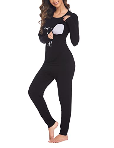 Ekouaer Pigiama Donna Premaman Pigiami maternità Invernali Manica Lunga Due Pezzi Abbigliamento da Notte Morbido, S-XXL