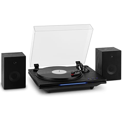 Auna Tocadiscos de Vinilo Vintage, Incluye Altavoces con Sistema Estéreo para Música, Tocadiscos de Vinilo, Reproductor Vinilo Retro con Bluetooth, Potente Sistema Sonido AUX, Giradiscos Portátil