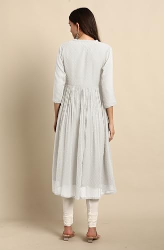 Image of Janasya Women's Dobby Chiffon Self Design Flared Kurta