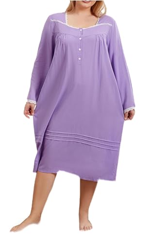 Chemise de nuit 4XL violette grande taille avec dentelle et manches longues