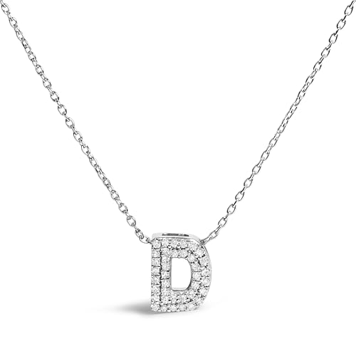 10K White Gold Diamond Accent "D" Initial Bubble Pendant Necklace