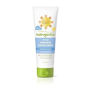 8 Ounce, Value size of Babyganics SPF 50 Baby Mineral Sunscreen Lotion.