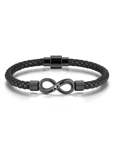 Zysta Lederarmband Personalisiert Herren Damen Unendlichkeitszeichen Armband mit Gravur Infinity Wickelarmband MIT Magnetverschluss - Geschenk für Männer Frauen (Schwarz)