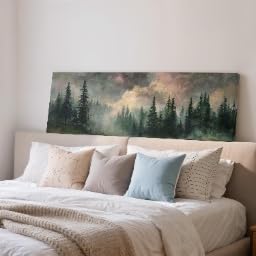 Toile panoramique haut de gamme paysage de pins brumeux réaliste
