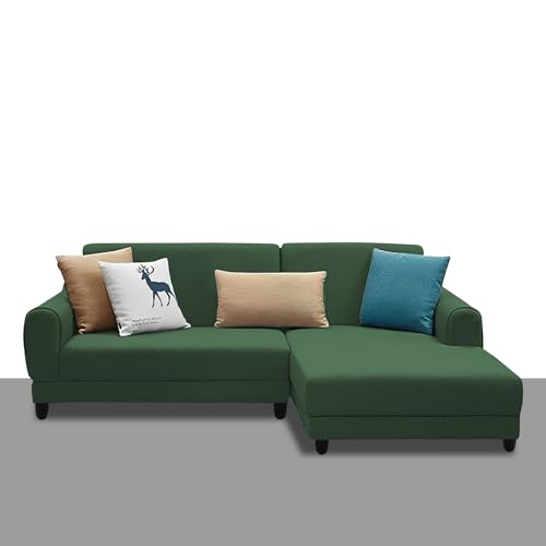 Image of Kraven RHS 4 Seater L Shape Sofa Set for Living Room (Green Fabric) Premium Fabric Sofa