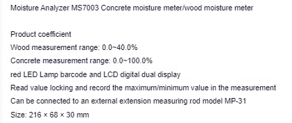 MS7003 - Medidor de humedad de hormigón para madera