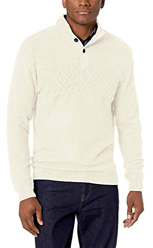 Chaps Men's Chest Texture Mock Neck Long Sleeve Sweater (Cream, 2X-Large Big)