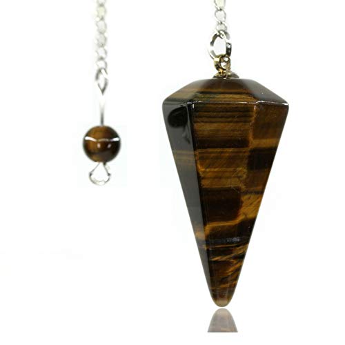 Amandastone Natural Tiger Eye 12 Facet Crystal Hexagonal Pointed Reiki Chakra Pendant Pendulum