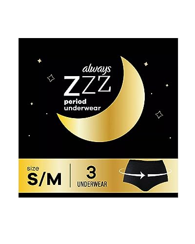 Always ZZZs Overnight Disposable Period Underwear for Women, Size S/M, Black Period Panties, Leakproof, 3 Count