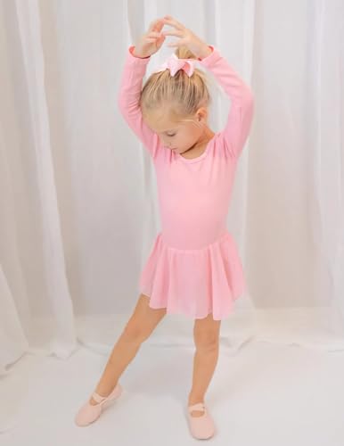 Image of Arshiner Girls Long Sleeve Ballet Leotards with Shinny Skirts Criss-Cross Back Dance Dresses