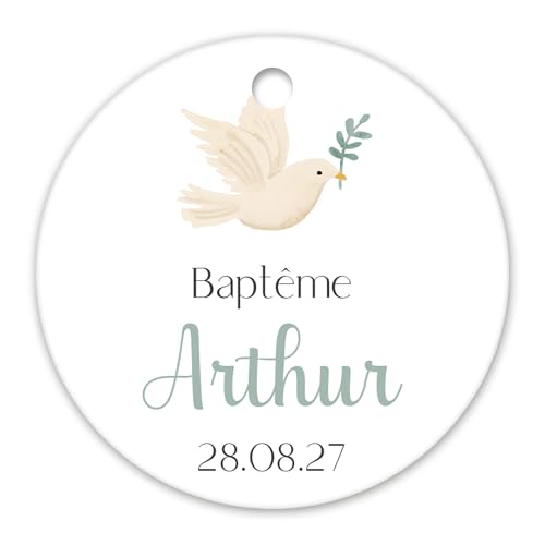 Étiquettes rondes perforées personnalisées pour mariage, baptême, anniversaire, autres événements (COLOMBE)