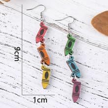 ONLYJUMP Crayon Pencil Teachers Earrings for Women Lightweight Wooden Librarian Reading Teacher Earrings Handmade Funny Wooden Pencil Book Dangle Earrings - Image 6