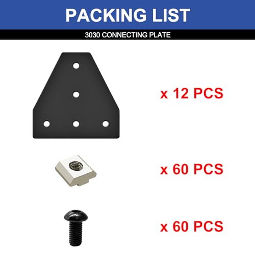 Image of 12pcs 3030 Extrusion T Plate Joining Corner Brackets Connector T Slot Hardware 3030 V Slot Aluminum Extrusion Accessories with T Nuts and Screws for Extruded Aluminum Black