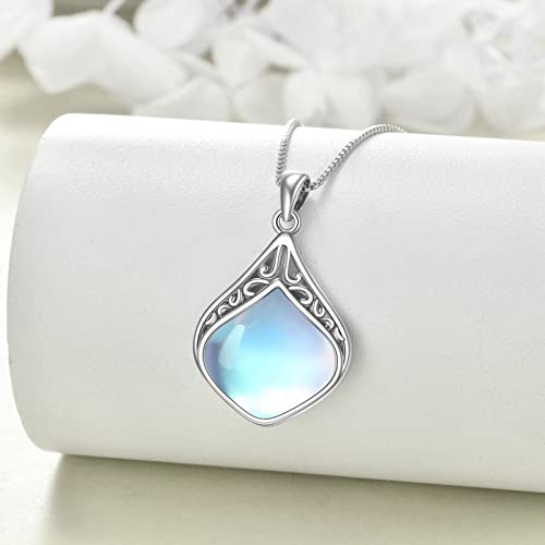 YAFEINI Teardrop Necklace Sterling Silver Filigree Irish Pendant Necklace Natural Stone Moonstone/Lapis Lazuli/Larimar/Moss Agate Necklace Jewelry3
