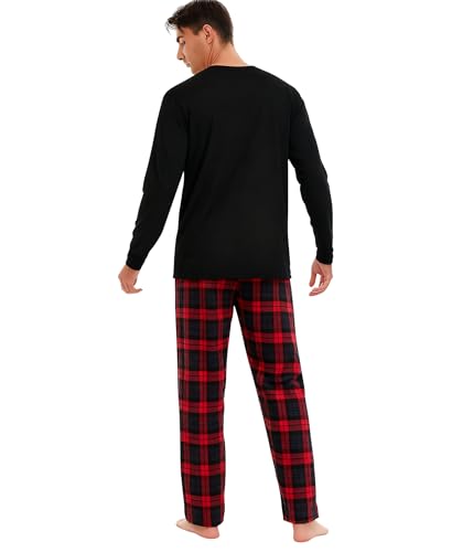 Image of Yoimira Mens Soft Pajama Set Short /Long Sleeve 2 Piece PJs with Pockets | Men's short /long sleeve pajama set, soft 2 piece PJs with pockets for sleepwear, loungewear, relaxing at home and nightwear